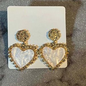 White/Gold Heart Drop Earrings